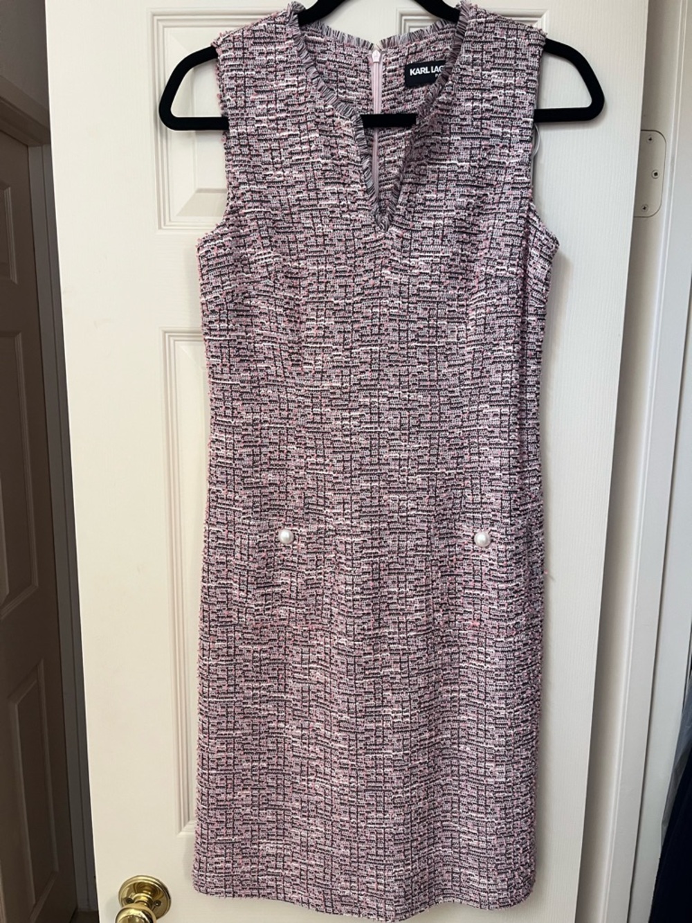 Karl Lagerfeld Lavender-Pink Tweed Sheath Dress